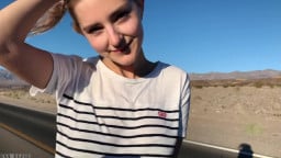 Public Teen Sex in the Convertible Car on a way to Las Vegas - Eva Elfie