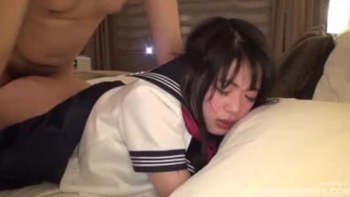 (Uncensored) Japanese schoolgirl gets fucked on her knees